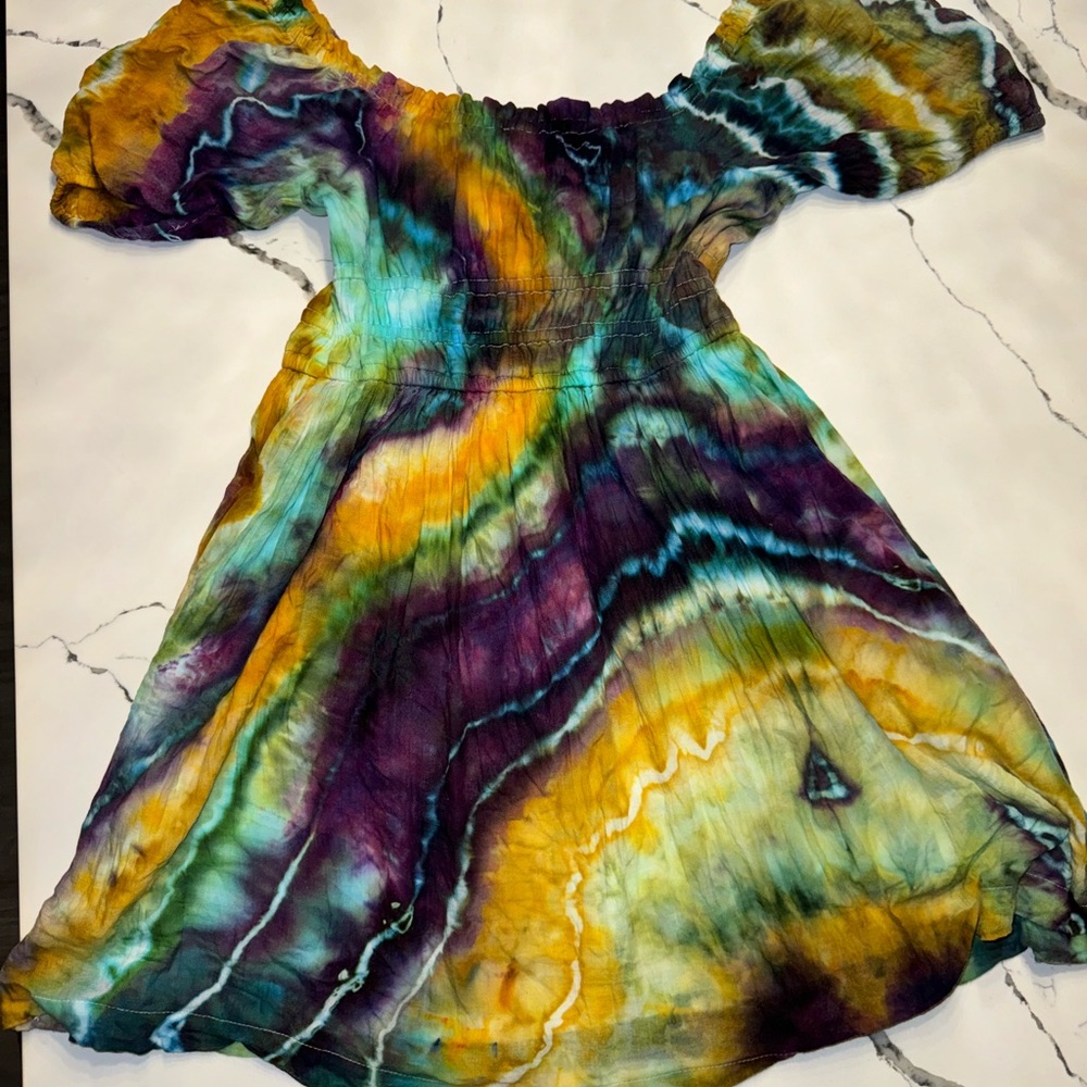 Hand Dyed Off-Shoulder Tie-Dye Dress